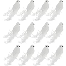 12Pcs Artificial White Doves, White Doves Ornaments with Metal Clips, White Feathered Mini Birds, Mini Doves Birds Clip on Tree Ornaments for Christmas Wedding Party Decor