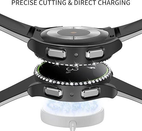 Miniatura 4 de Paquete de 4 + 4 fundas brillantes con diamantes para Galaxy Watch 54 protector de pantalla de 1.575 pulgadas, película protectora de vidrio