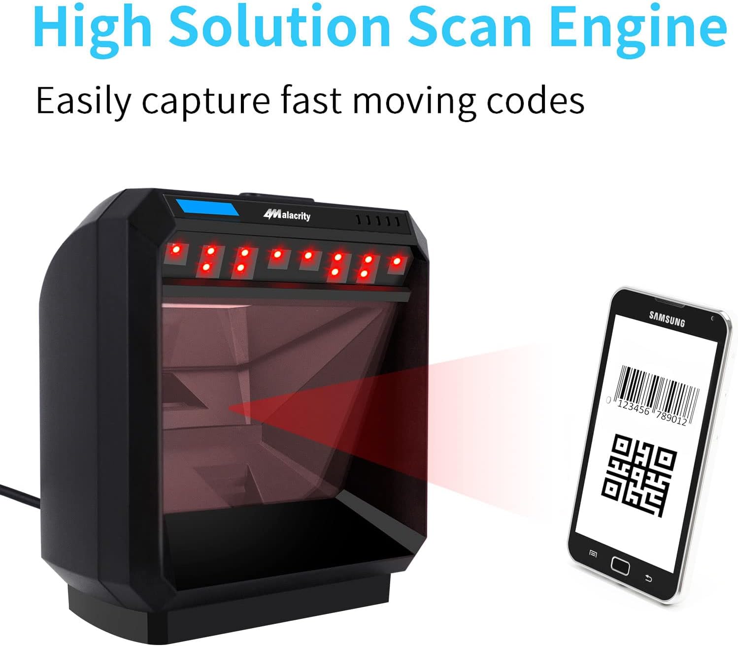 Alacrity Omnidirectional Desktop 1D & 2D Barcode Scanner, High-Performance Hands-Free Scanning with a Large Scan Window, USB Interface, Read PDF417 n ID Cards, Driver's Licenses, Passports