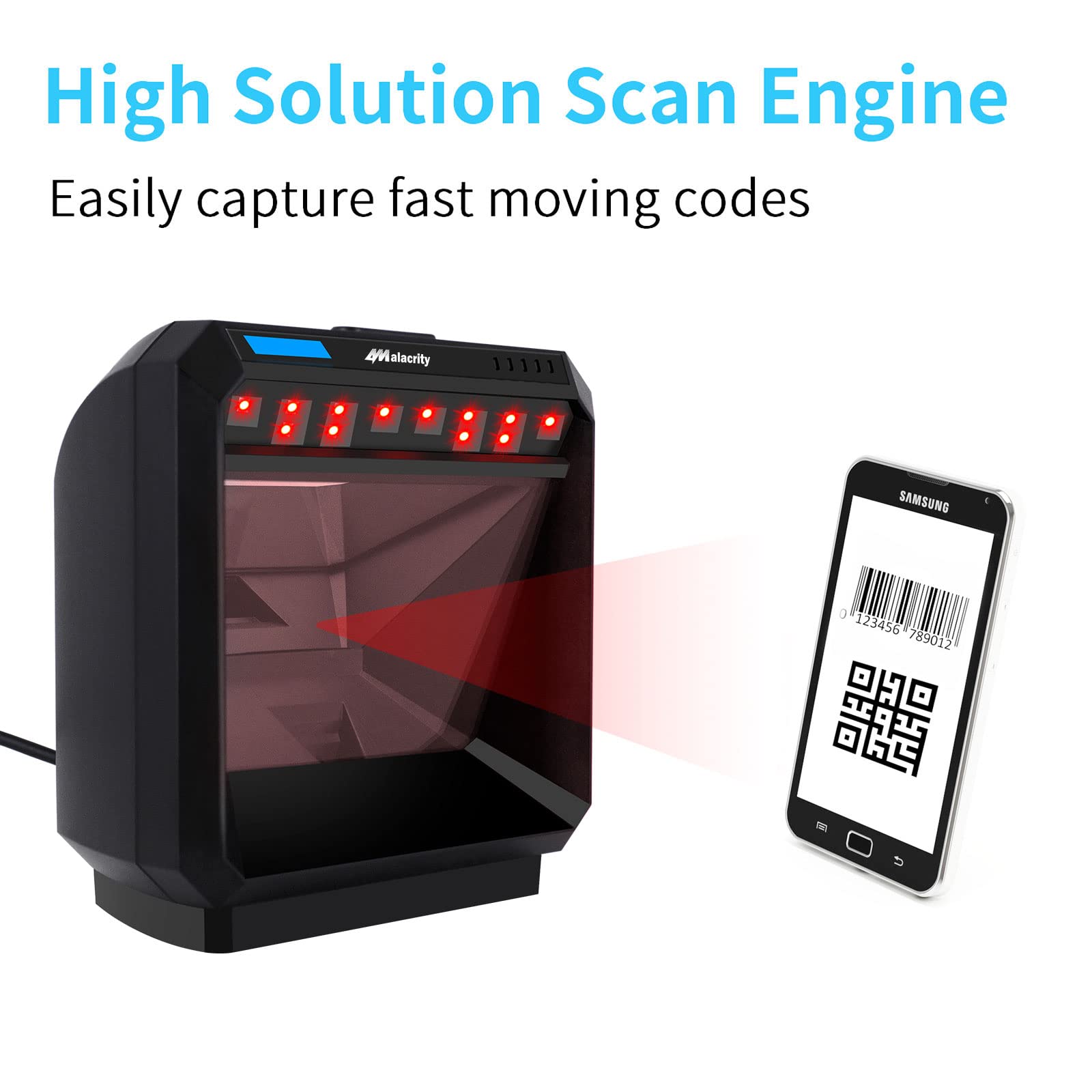 Alacrity escáner de código de Barras 2D automático, omnidireccional, Manos Libres, USB QR PDF417, Lector de código de Barras para escaneo de Pantalla de Ordenador de Pago móvil