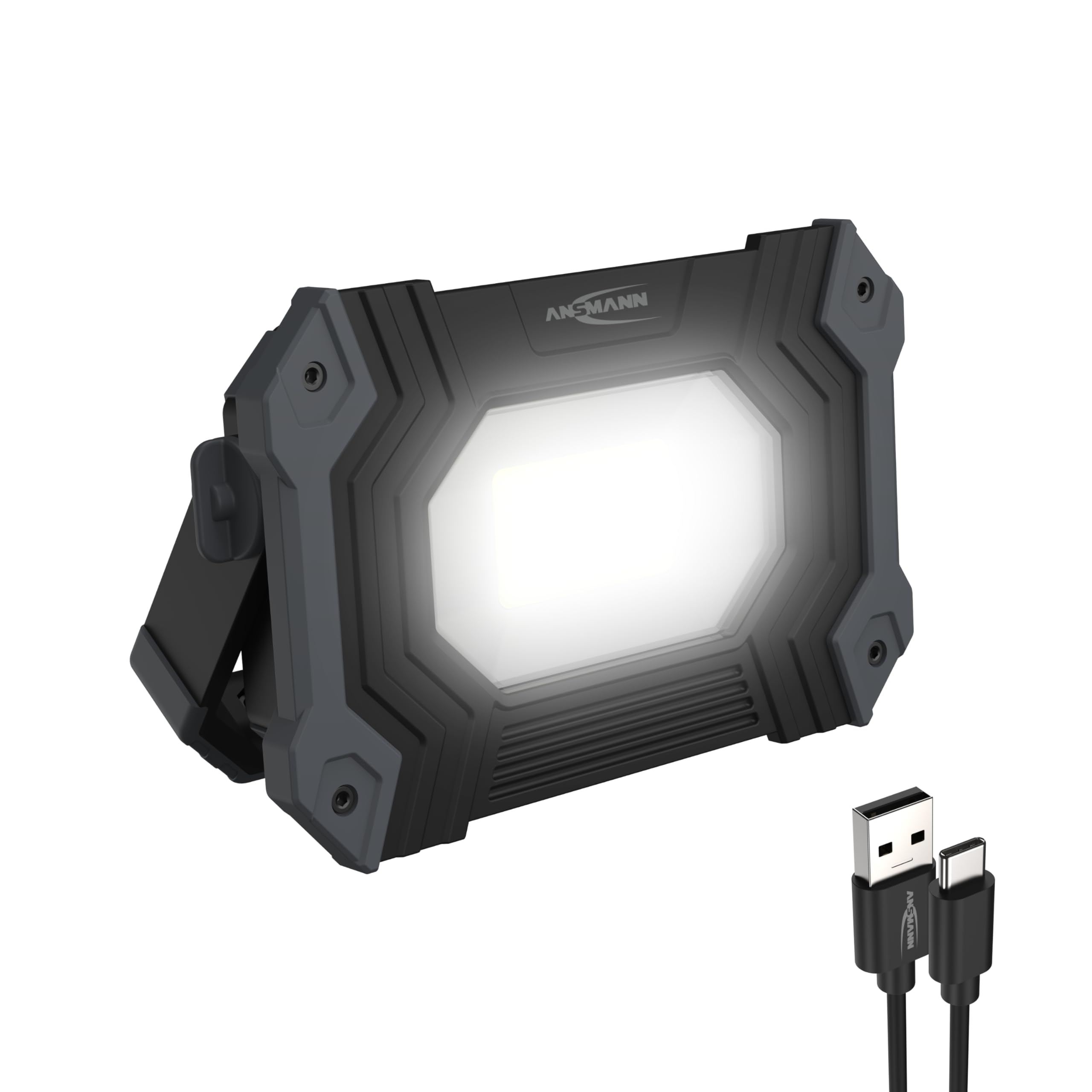 ANSMANN Wiederaufladbarer Arbeitsstrahler mit 30W COB-LED, 6600 mAh für den professionellen Einsatz in Werkstatt, Handwerk, Baustelle, Inspektion, etc. Extrem robust und lichtstark, 1 Stück