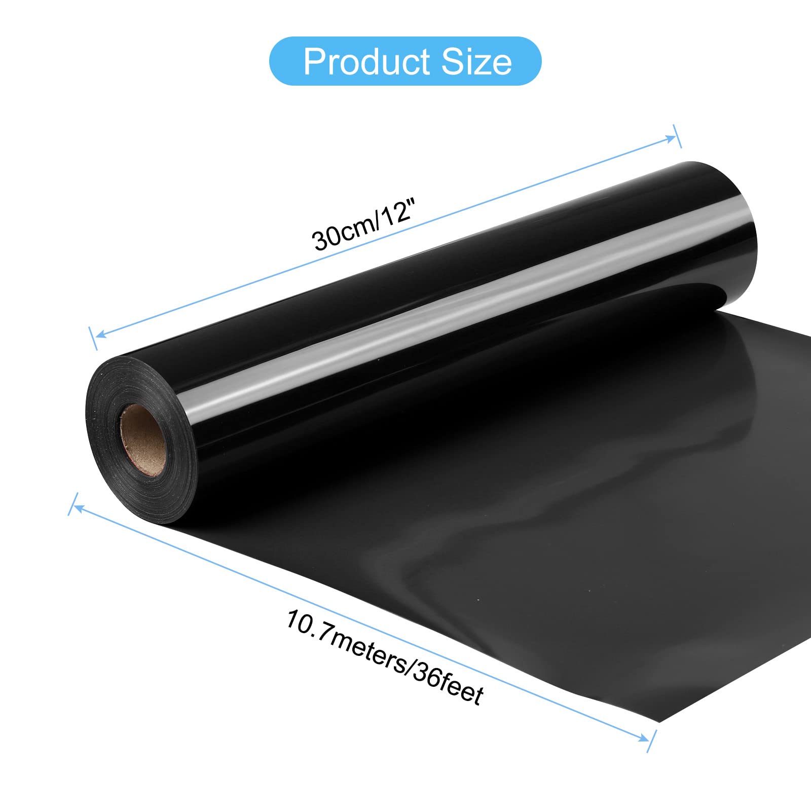 PATIKIL 12"x35Ft Plotterfolie Textil Wärmeübergang Flexfolie Vinyl Rolle HTV Vinylfolie Plotter Schwarz HTV Vinyl Aufbügeln für Hemden Kissen Handtaschen Hüte