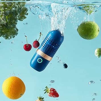 Fruit and Vegetable Mini Washing Machine, Automatic Vegetable Washer, Ultrasonic Washer, Compact Multifunctional Portable Mini Wireless, USB Charging, Ultrasonic Vibration Cleaner, Home Food Purifier, Fruits and Vegetables, Sterilizing Kitchen Vegetable Washer, Easy to Carry, Water Saving, Energy Saving, IPX7 Waterproof, Water Capacity 3-8L, Fruits, Vegetables, Aquatic Products, Meat, Grain, Tableware, Kitchen/Camping Blue