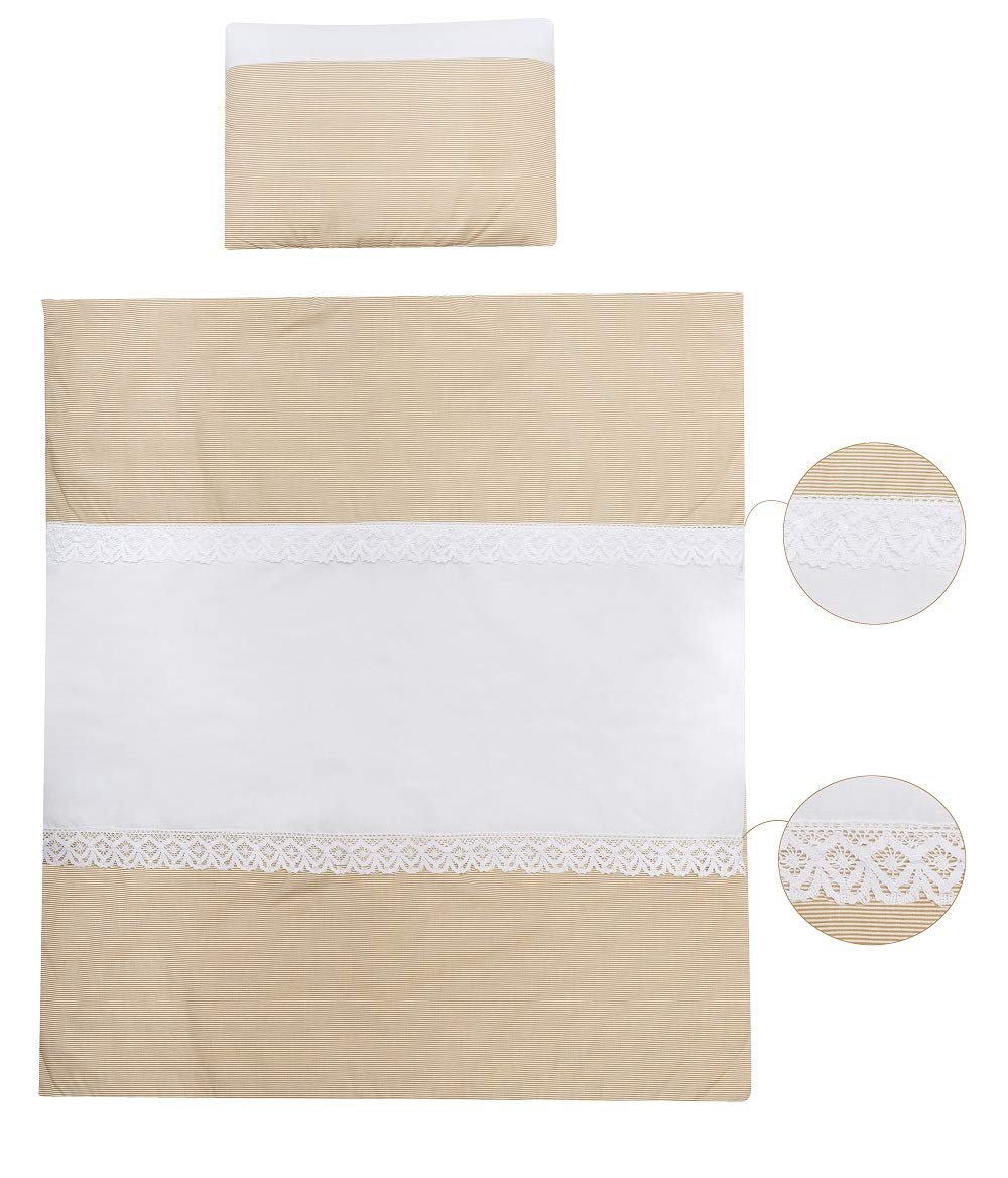 Vizaro - Kołderka i poduszka do kołyski, łóżeczka, wózka - 100% Bawełna - 70x80cm - Wyprodukowane w UE, OekoTex - Bordado Beige