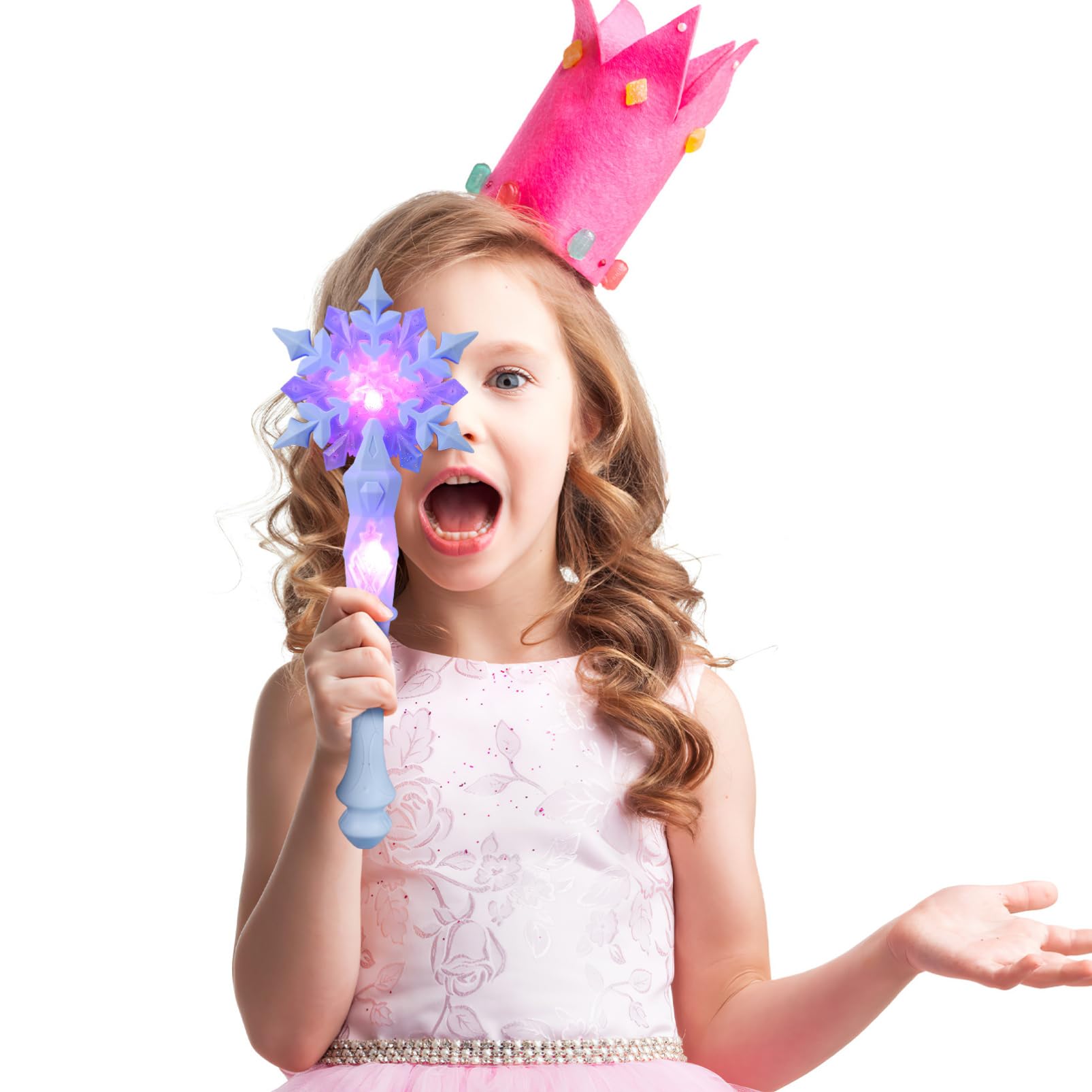 BESPORTBLE Bacchetta magica regalo per bambini con luce, musica e fiocchi di neve – bacchetta luminosa per ragazze 3-10 anni, bacchetta magica principessa per compleanno, cosplay e feste