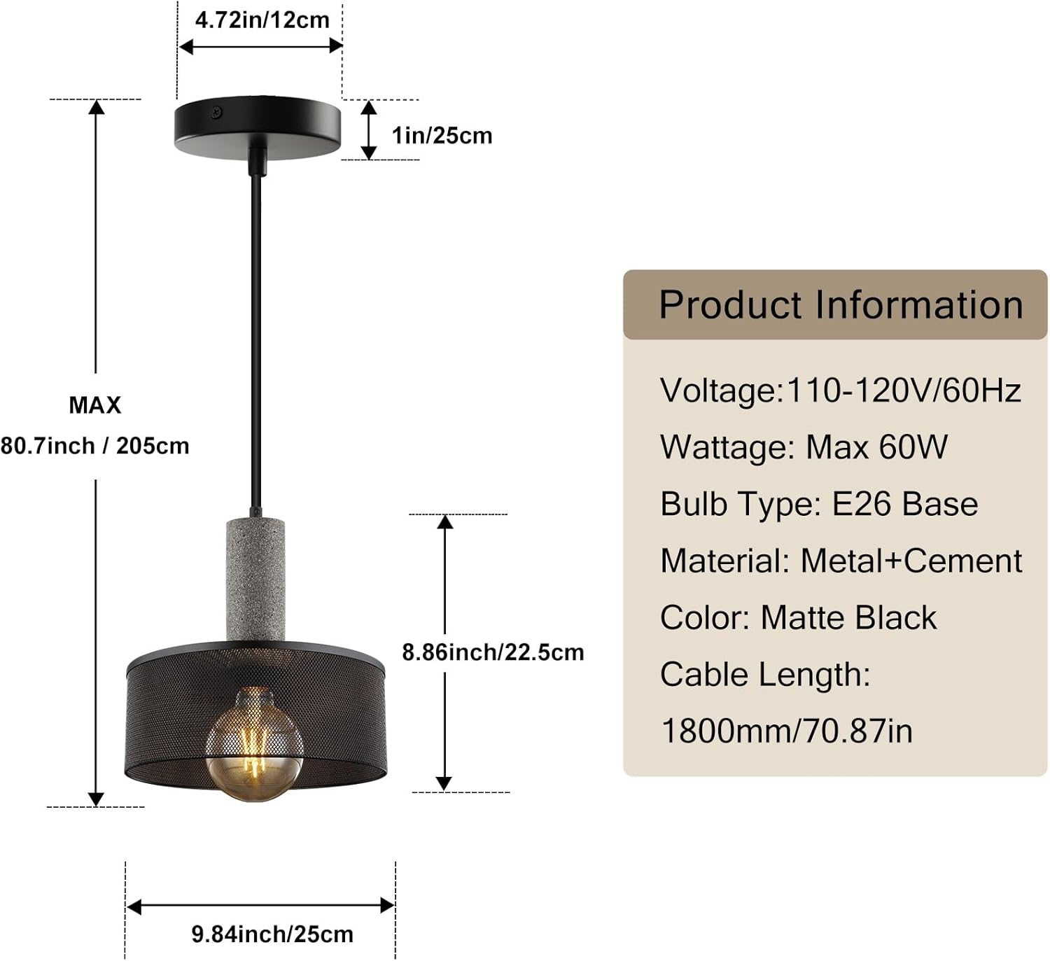 1 Pack Farmhouse Pendant Light Kitchen Island, 9.82" Modern Black Hanging Ceiling Lighting Fixture, Industrial Farmhouse Metal Lampshade Lamp Shade, Sloped Ceiling Adjustable