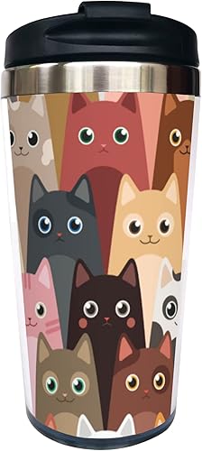 Miniatura 1 de Yipaidel Cut Cat - Vaso de viaje de 13 onzas, taza de café de acero inoxidable con tapa, taza de viaje aislada al vacío de doble pared, regalo para