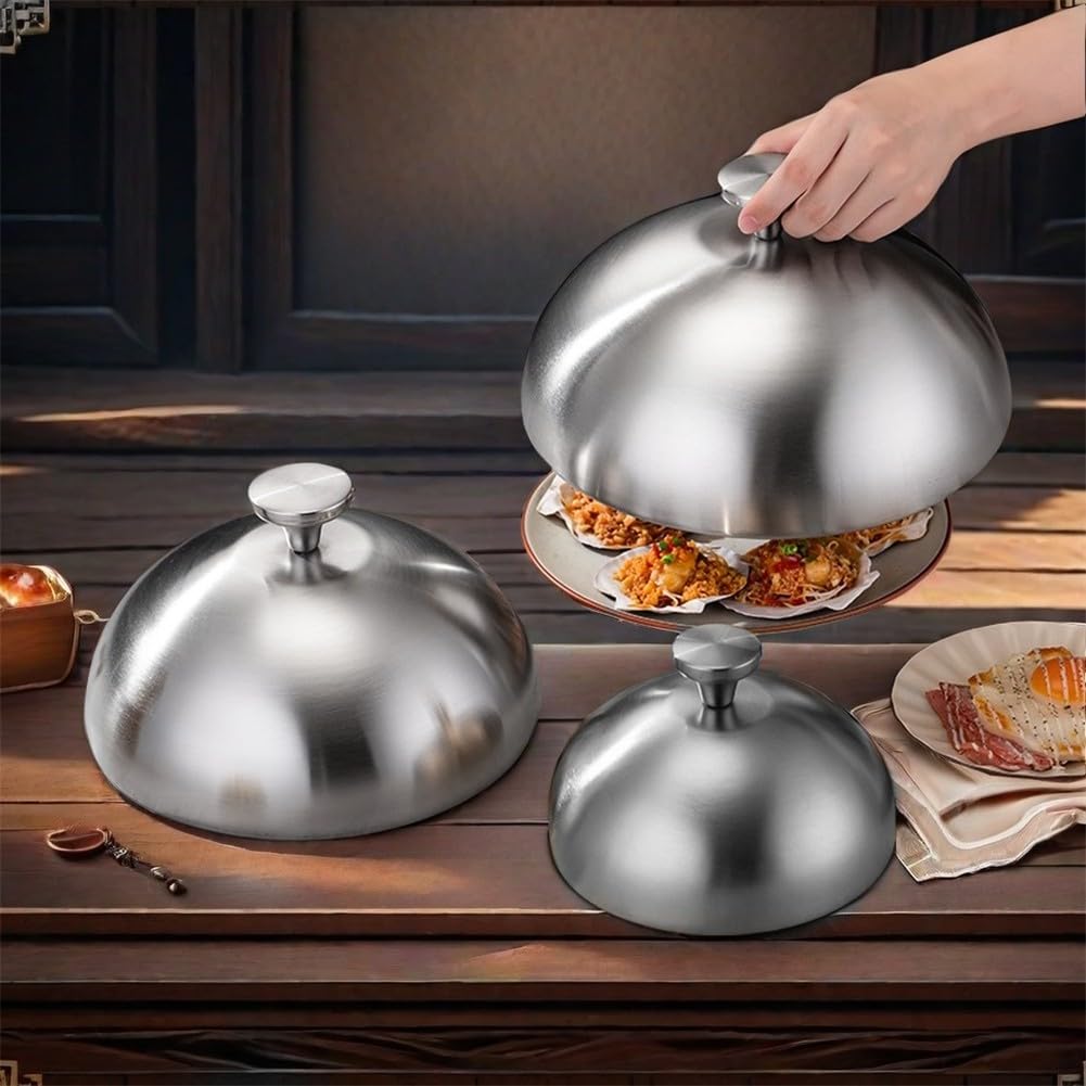 Cloche dôme alimentaire en acier inoxydable pour intérieur et extérieur - Protège les aliments contre les mouches et maintient la chaleur pendant la cuisson et le service (30 cm)