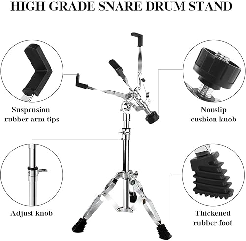Miniatura 4 de Soporte para tambor repicador con soporte para baquetas y dos baquetas, soporte de trípode doblemente reforzado para parche de batería de 10 a 14
