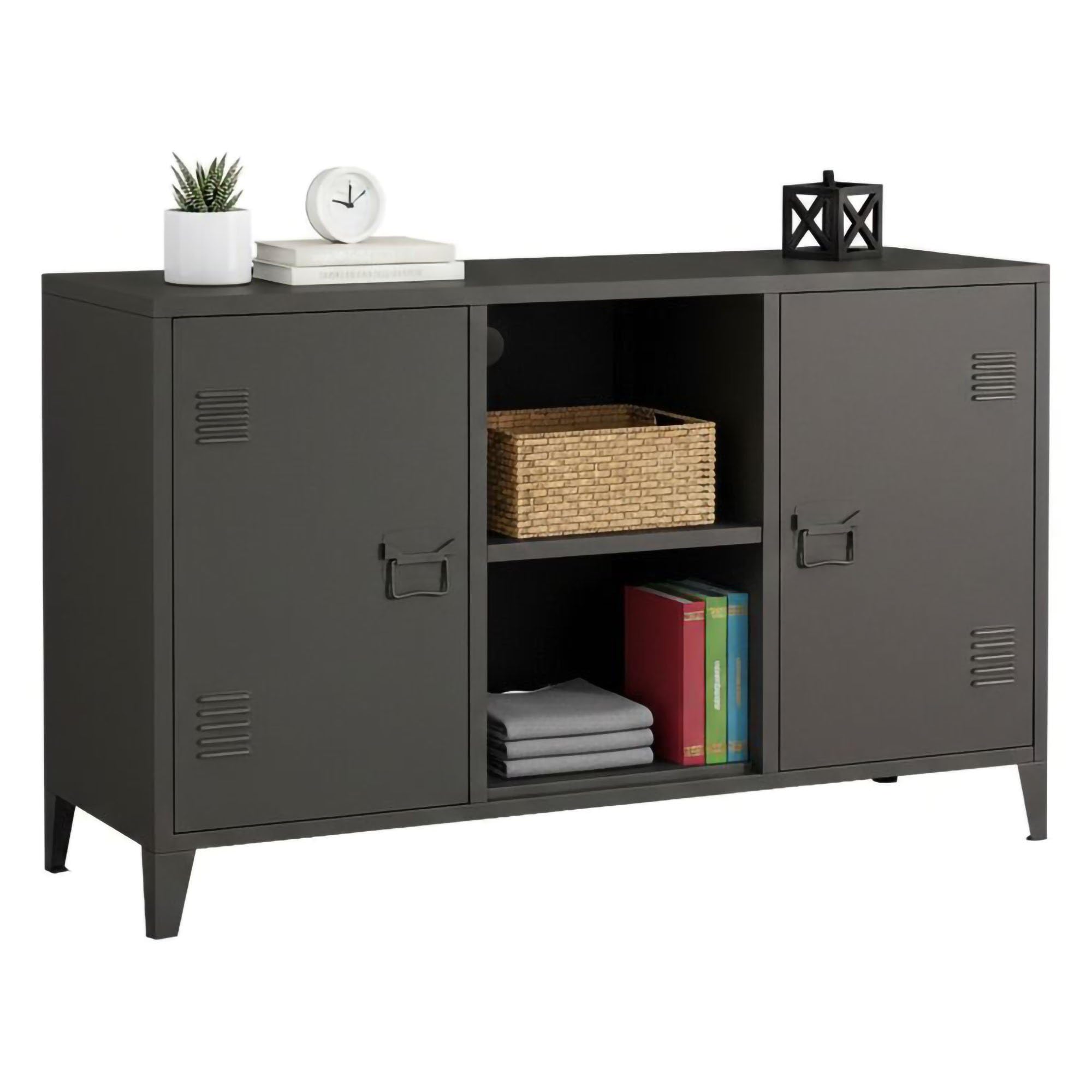 Dmora - Credenza Ribes, Buffet da Soggiorno, Madia da Salotto, Dispensa da Cucina, 120x40 h73 cm, Ardesia