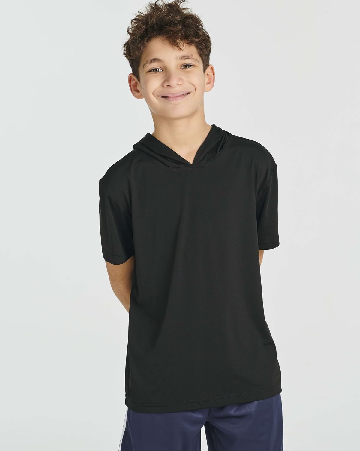 Real Essentials 3 Pack: Boys Dry-Fit Youth Teen Active Athletic Short Sleeve Workout Hoodie - Hooded Pullover Shirts