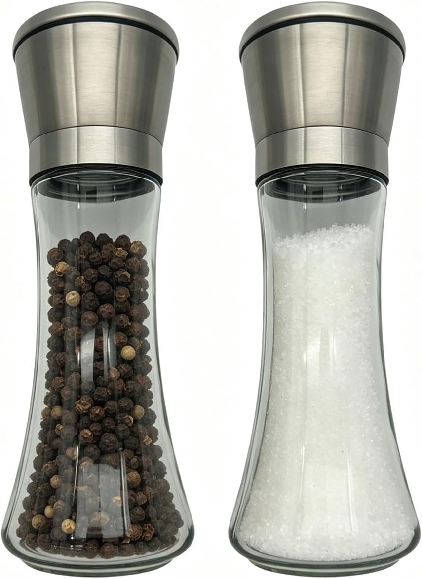 Electric Salt and Pepper Grinder Set Gravity Pepper Grinder Automatic with LED Light Adjustable Coarseness Battery Operated Salt & Pepper Mill for Kitchen Cooking BBQ (A pair （Manual grinder）)