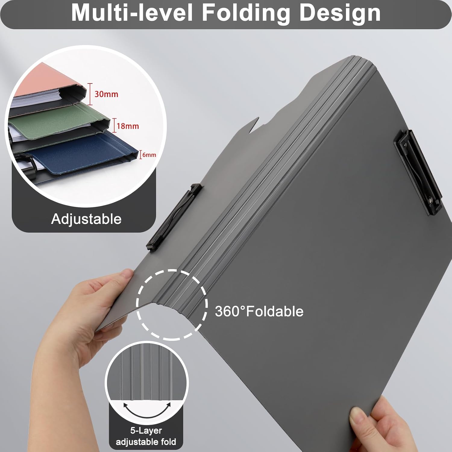 5 PCS Clipboard Foldable,360°Cover Folder Clipboard Plastic Clipboards with Double Low Profile Clip,File Folder Storag Clipboards for A3 A4 Paper, Clip Boards for Office School Supplies-Colored