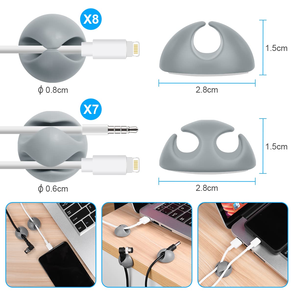 12 Clip Organizzatrici Per Cavi Autoadesive - Gestisci Cavi Alimentazione, Dati E Accessori Con Facilità, Ø2.8-7.8mm - Foto 5