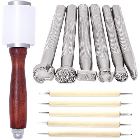 Amazon Co Jp レザークラフト 革 刻印 セット カービング用 刻印棒 6本 ハンマー ドットペン 革 刻印セット 革細工 レザークラフト 工具 道具 セット 初心者 ホビー