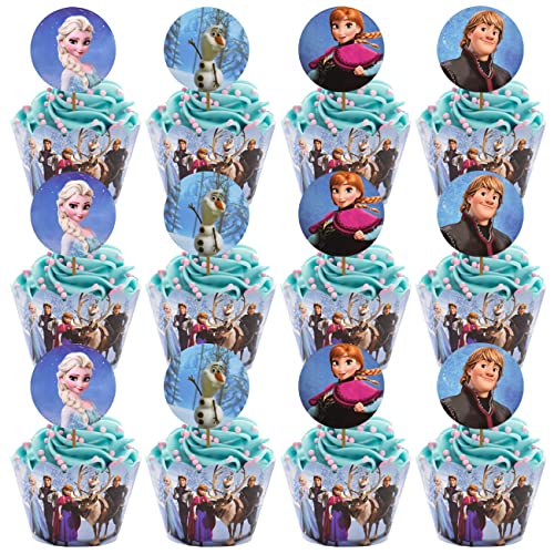 Frozenes Cupcake Wrappers Decoration,Miotlsy- Lot De 24 Décorations De Gâteau d'Anniversaire Pour La Reine Des Neiges Elsa Anna,Gateau Enfants Cake Decoration Fête d'Anniversaire Deco Gateau