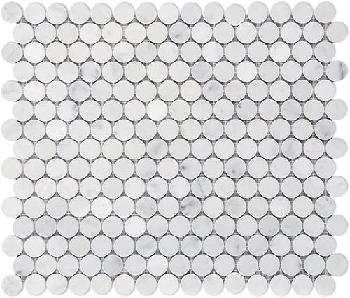 Miniatura 8 de Diflart Carrara - Azulejo de mosaico de mármol blanco, 34 de pulgada, redondo de centavo, afilado, azulejos de mármol natural para cocina, baño,