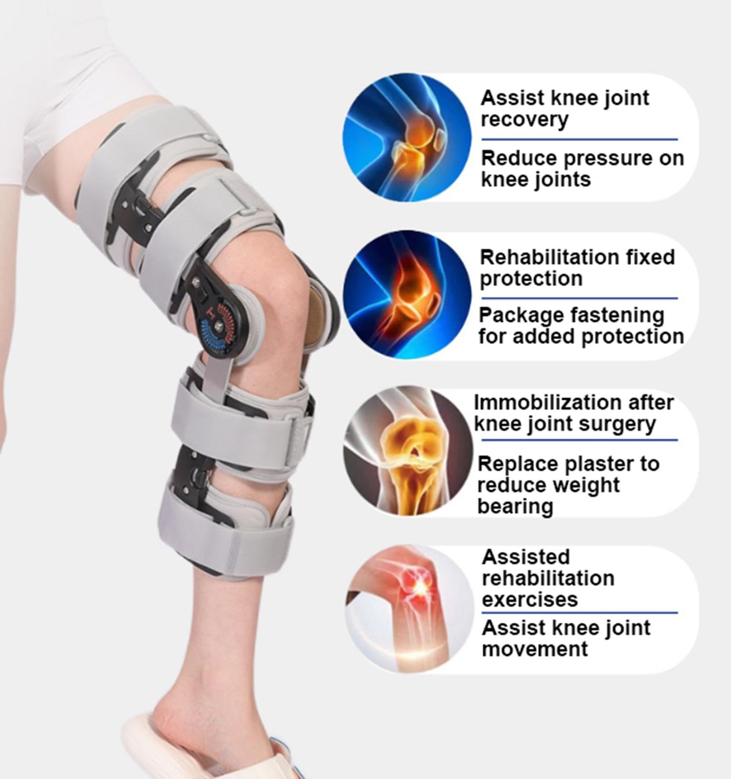 ROM Rodillera Inmovilizador con Bisagras Para Hombres y Mujeres,Rodillera Postoperatoria Ajustable Para Rehabilitación Ortopédica Del Dolor de Rodilla, Para Pierna Izquierda y Derecha