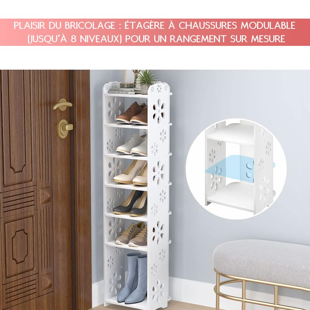 Dripex Etagère à Chaussures Blanche, Étagère de Rangement Gain de Place, Montage Ultra Facile, Meuble Compact pour Entrée Couloir Salon, 6 Niveaux
