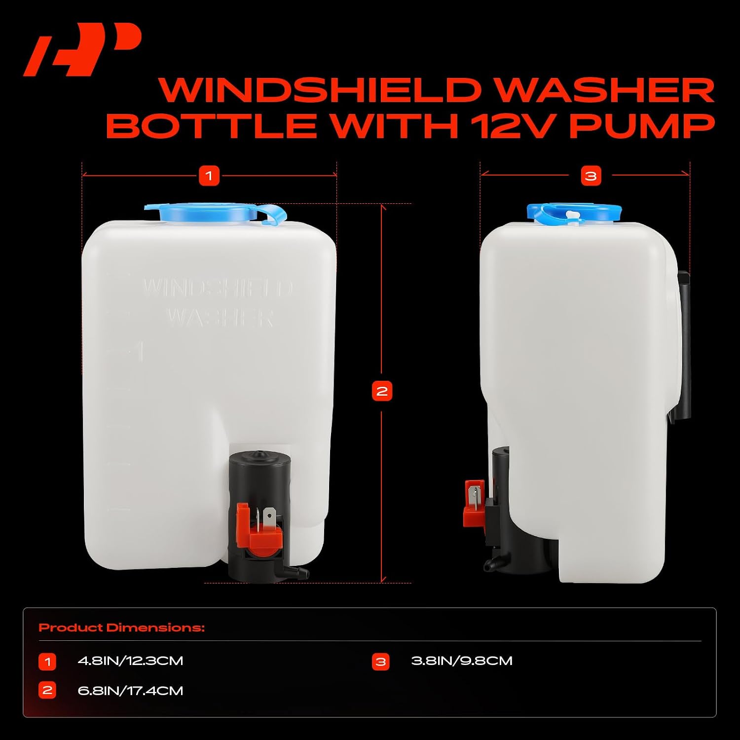 A-Premium Universal Windshield Washer Pump Fluid Reservoir Tank Bottle Kit | with Jet Button Switch, 12V Washer Fluid Car Windshield Pump for ATV UTV