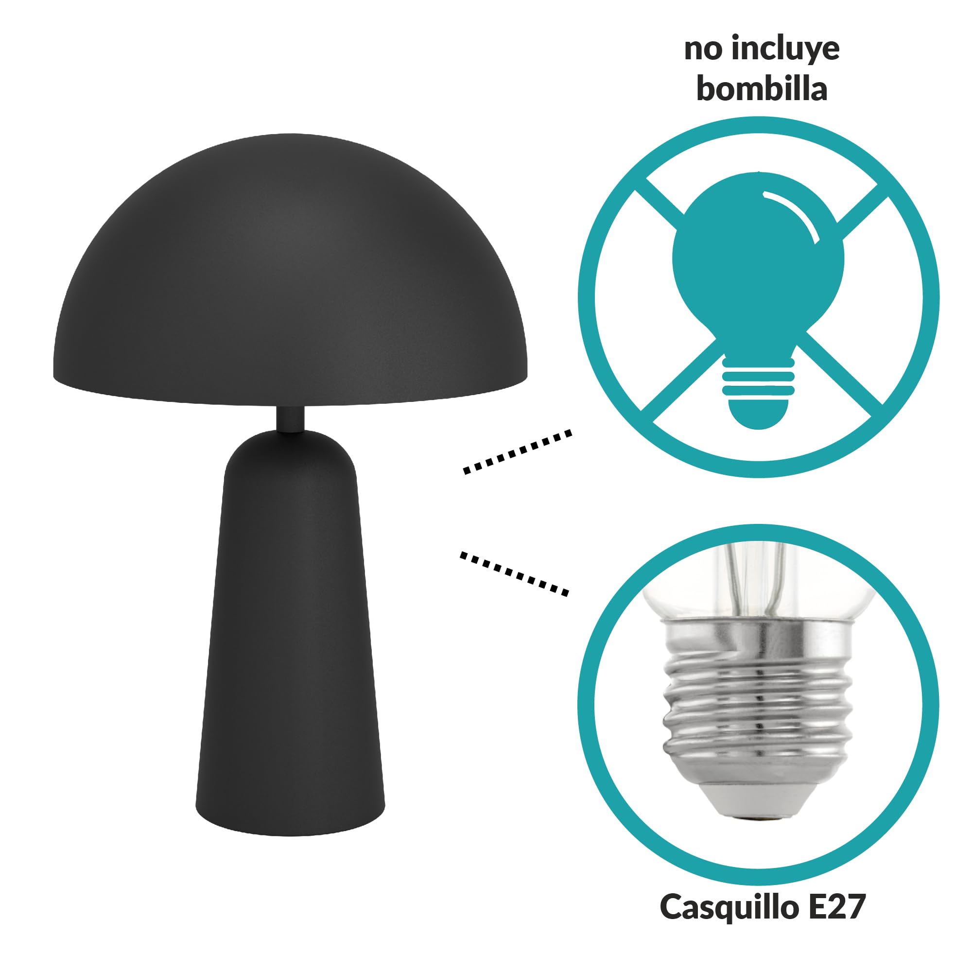 EGLO Lámpara de mesa Aranzola, luminaria geométrica para mesa de noche | iluminador de metal en blanco y negro, luz deco para sala y dormitorio, casquillo E27