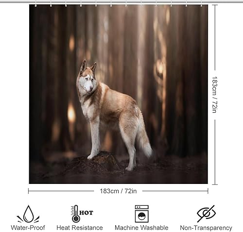 Miniatura 2 de Shower Curtain Set 4 Pcs, Bathroom Sets with Shower Curtain and Rugs and Toilet Lid Cover - Wolf