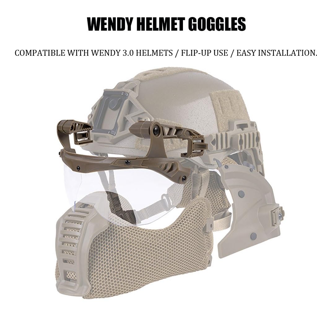 Casco Wendy Con Occhiali Flip-up E Supporto For Guida, Visiera Tattica Resistente E Regolabile Con Inclinazione For BBS, Paintball, CS, Giochi Di Sopravvivenza, Cosplay