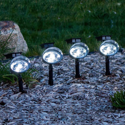 Set of 4 Outdoor Wide-Head Solar Spotlights with 3 White LEDs