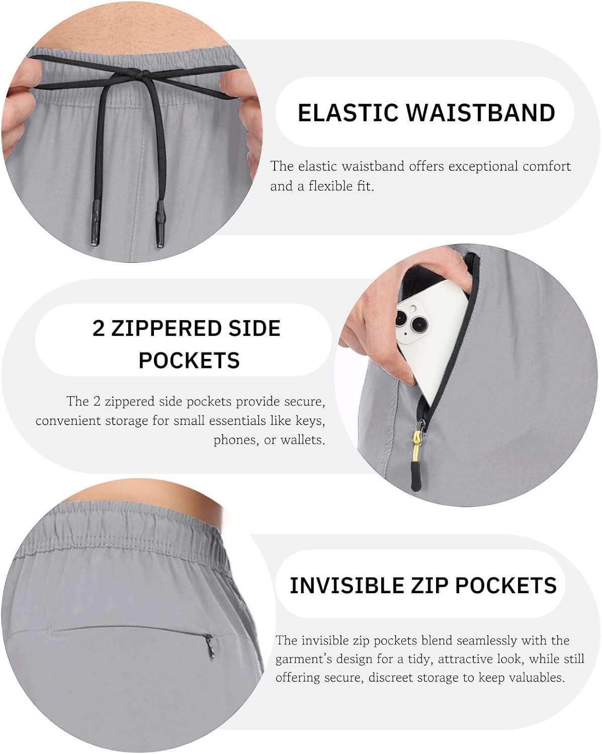 Mens Athletic Pants Lighteight Quick Dry Hiking Pants Outdoor Water Resistant Workout Sweatpants with Pockets - Image 4