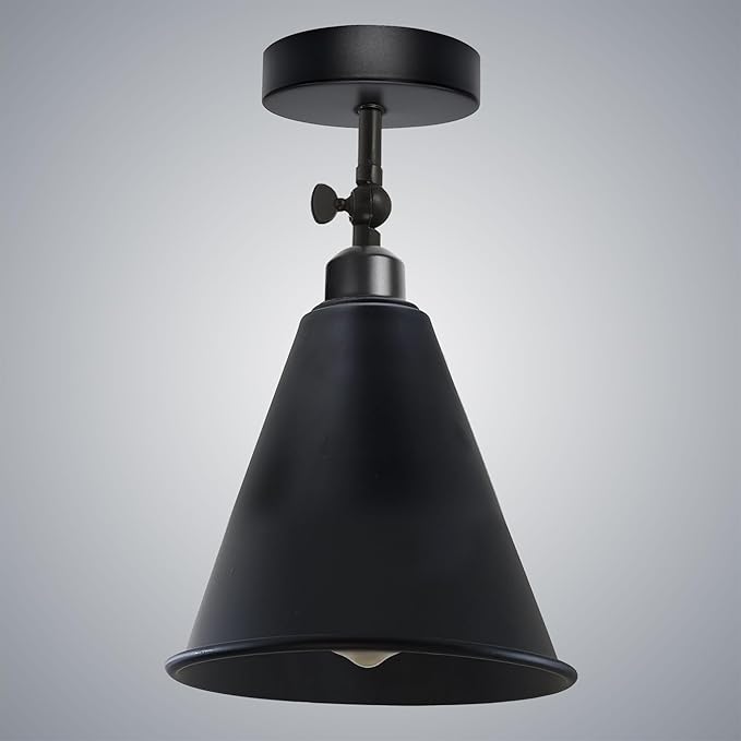 DC VOLTAGE DC Voltage Retro Stijl Semi-Flush Mount Plafondlamp, Hoek Verstelbare Vintage Industriële Dicht bij Plafond E27 Hal lamp voor Trap Slaapkamer Keuken Badkamer + Gratis Lamp (Zwart 18cm) photo 2