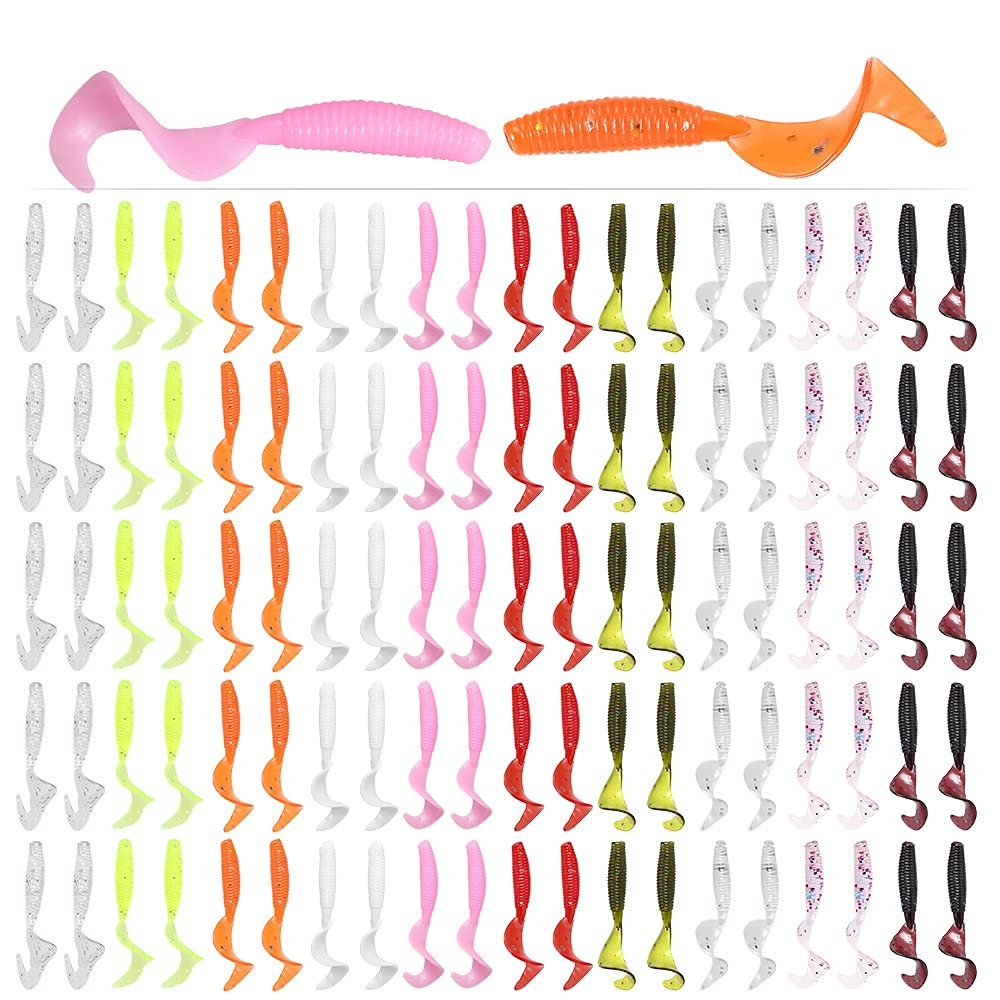Doorslay 100pcs 4cm Soft Artificial Fishing Lures Soft Plastic Bass Lure Swimbait Tail Grub Lures Worm Moggot Grub Lures Baits for Bass Trout
