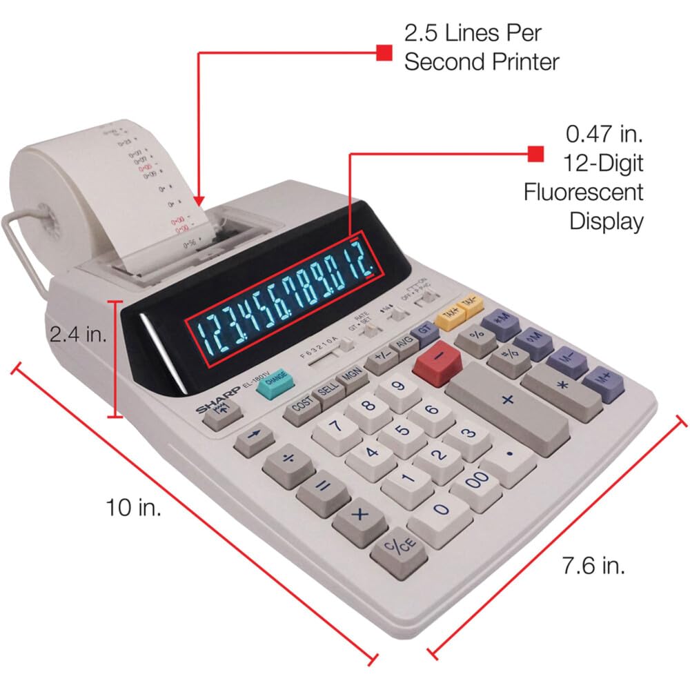Sharp EL-1801V - Calculadora (Bolsillo, Calculadora de impresión, 12 dígitos, Blanco)