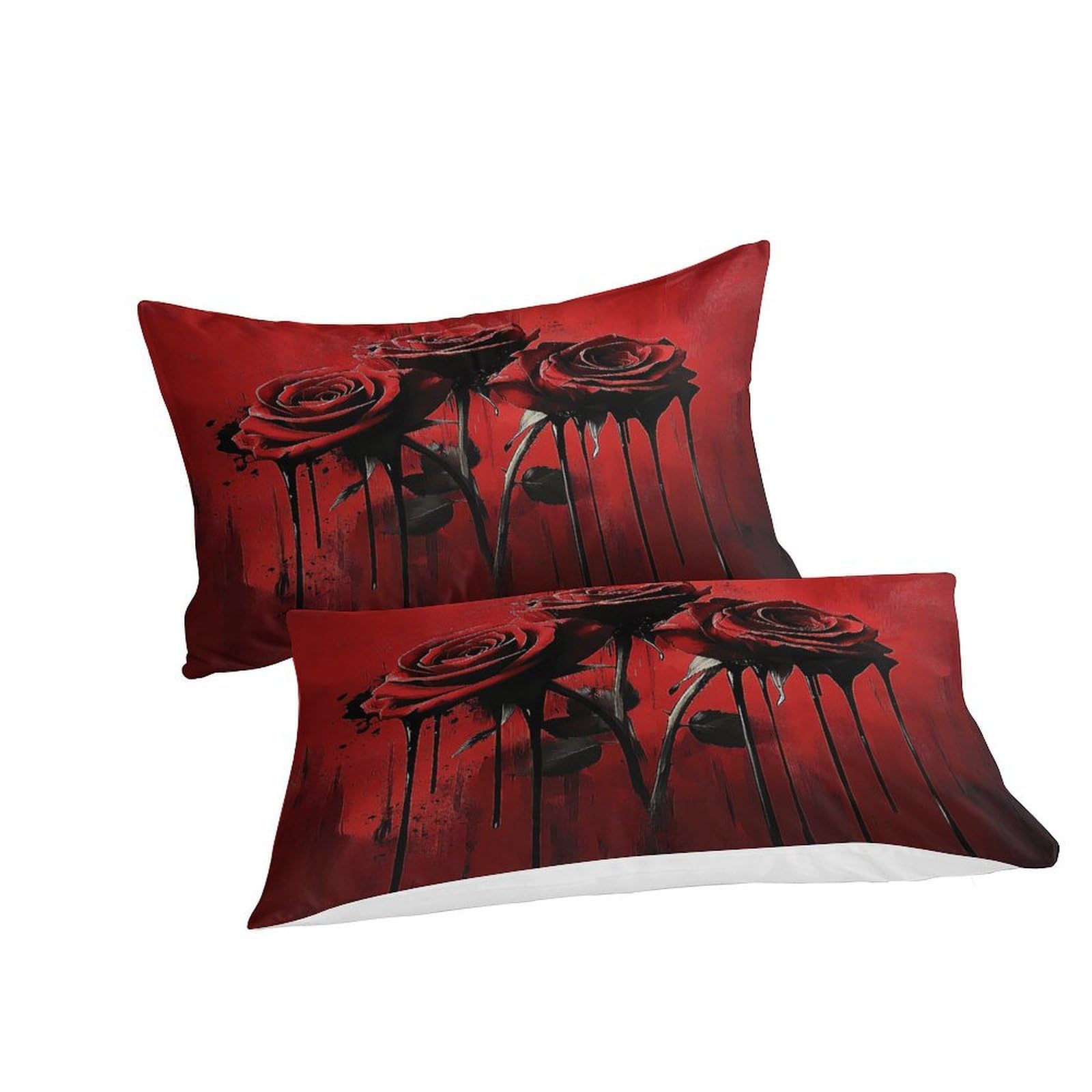 Blutige Rosen 3-teiliges Pflegeleichtes Polyester Gotische Kunst Stil Kinderbettbezugset, 2 Kissenbezug, Unsichtbarer Reißverschluss, Babysicher King（220x240cm）