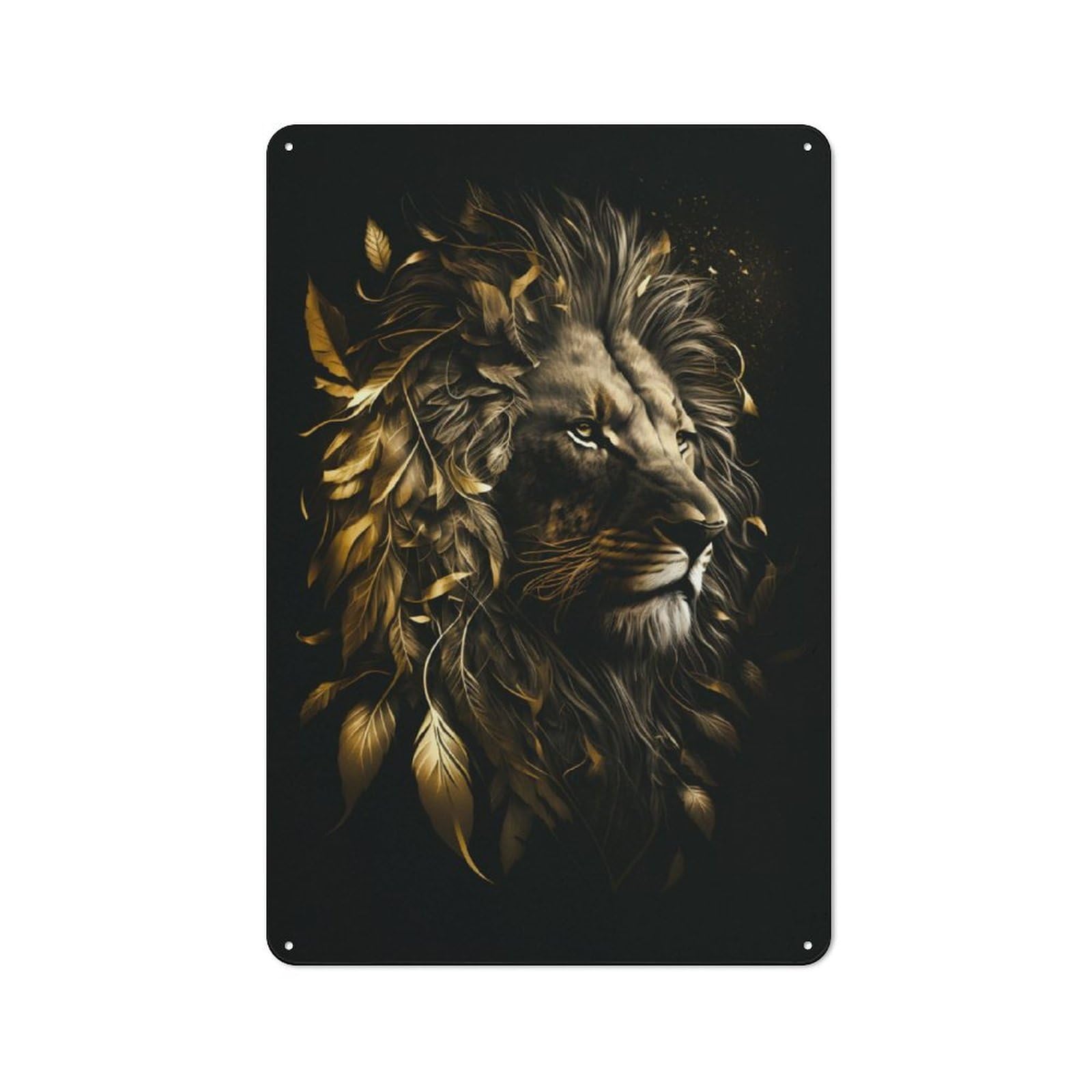 Floral Lion Gold Black Classic Metal Wall Decor 30x20cm, Metal Sign for Cafe, Pub, Workshop Or Home Bar, Small Accent for Blank Walls