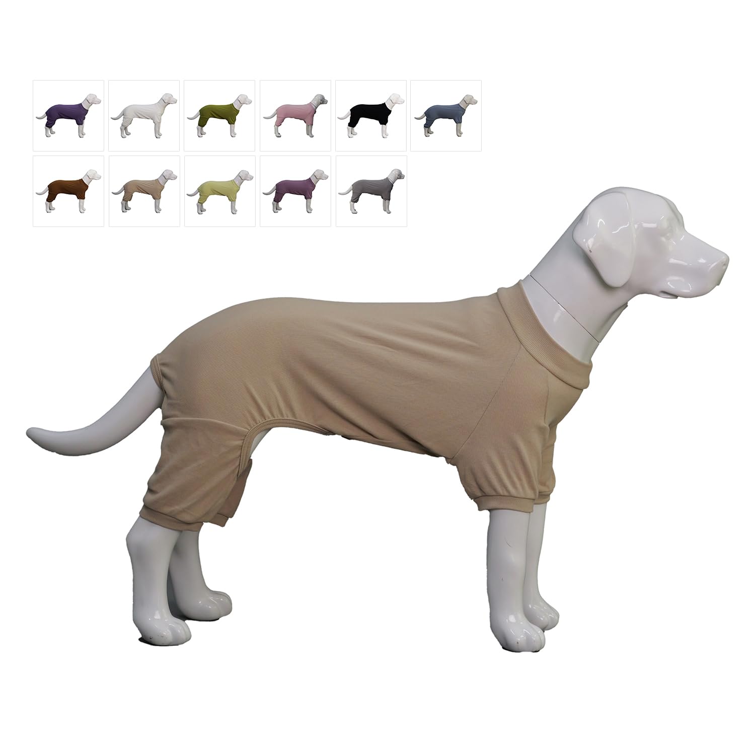 Lovelonglong Ribbed Dog Pajamas Cotton Knitted Dog Jumpsuits 4 Legged All Season Warm Pet Bodysuits for Large Medium Small Dogs Beige XS