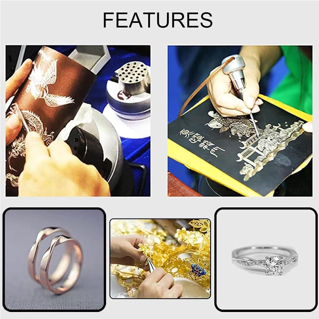 Máquinas De Grabado Manual Neumáticas 60W, Grabador De Joyería De Impacto De Doble Extremo, Herramienta De Micrograbador De Pieza De Mano De Velocidad Ajustable 4000Rpm Para Metal, Oro Y Plata