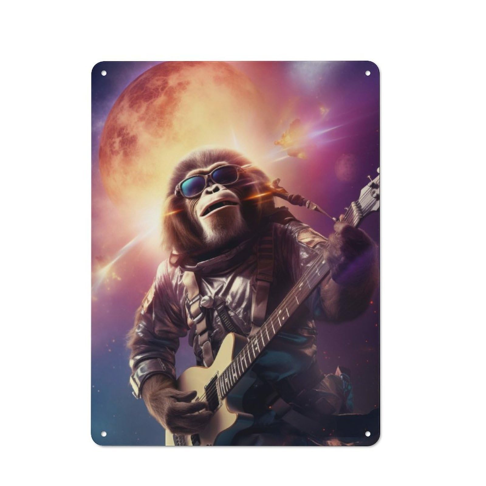 Junmoney Chimpanzee Flying In Space Vintage Tin Sign 40X30cm With For Guest Room Or Hallway, For Themed Room Decoration, For Vintage Wall Decor Fans