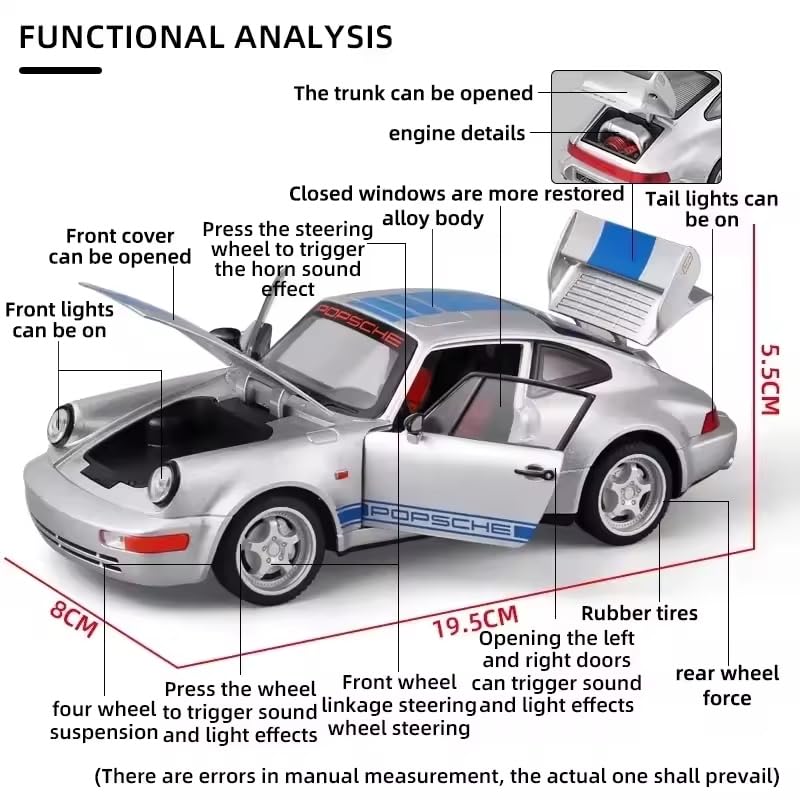 Image of Alokik Enterprise 1:24 Poarsche 964 Transformers 7 Phantom Die-Cast Model Metal Pull-Back Off-Road Car with Sound & Light and 4 Opening Doors Kids' Best Toy Vehicle Gift【Gray】