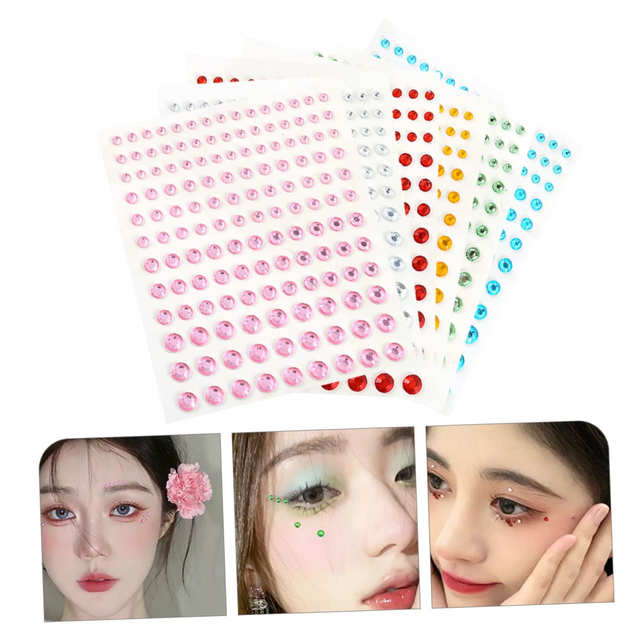 LALAFINA 30fogli Adesivi Brillantini Colorati Per Makeup Di Gemme Per Viso Con Strass Autoadesivi Per Decorazioni Di Bellezza Art Facili Da Applicare e Durevoli Per Eventi e Feste