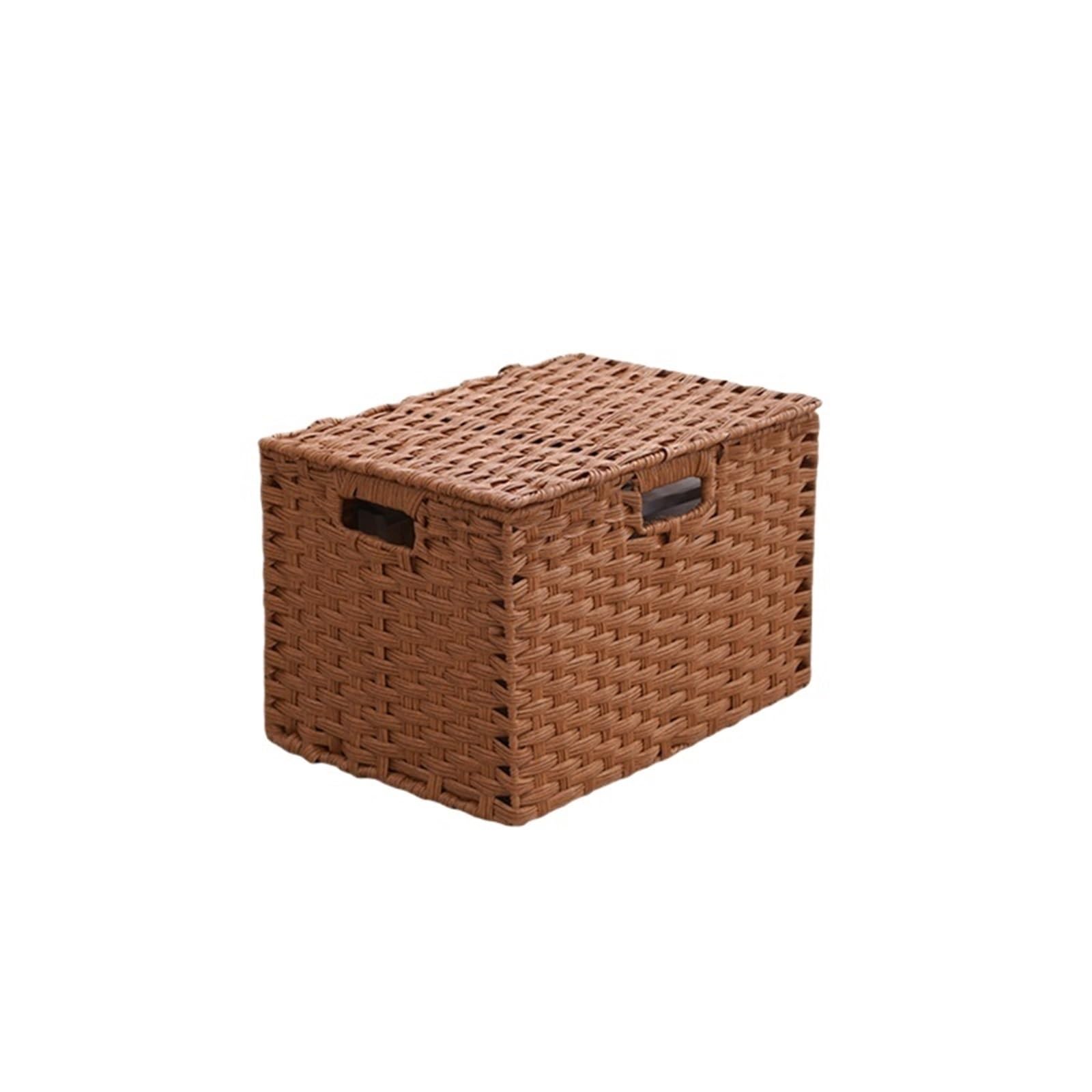 Folding Laundry Basket Household Storage Rectangular Hand Woven Large Box with Lid Bins Closet Organizer for Home Organizing