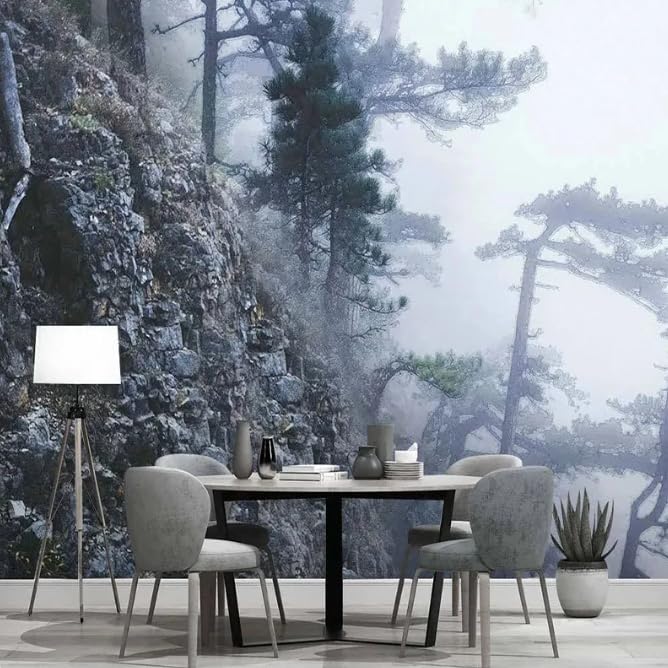 Papier peint 3D forêt paysage nature pour agrandir un salon mansardé