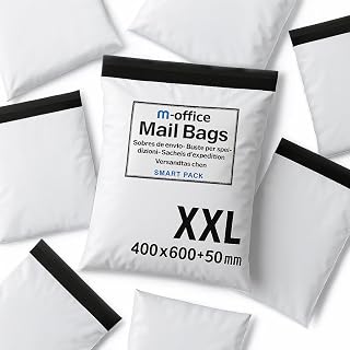 M-office Versandtaschen Selbstklebend 100 Stk XXL (400×500+50 mm) Versandtaschen wasserdicht selbstklebend für Kleidung, Pakete & Online-Shops – Recycelbar mit sicherem Verschluss