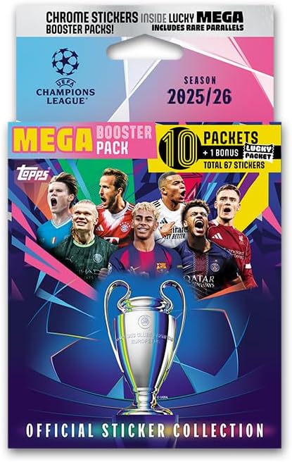 Champions League Stickers 25/26 - Mega Booster Pack (Contains 67 Stickers).