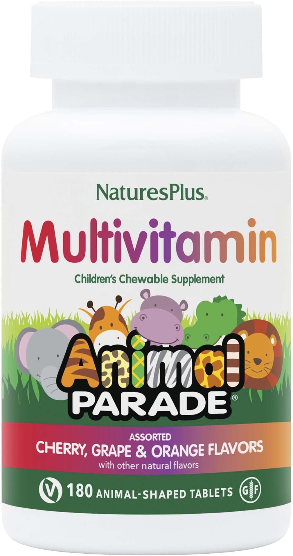 Animal Parade Children's Chewable Multivitamin - 180 Animal-Shaped Tablets - Natural Assorted Flavors - Vegetarian, Gluten Free - 90 Servings