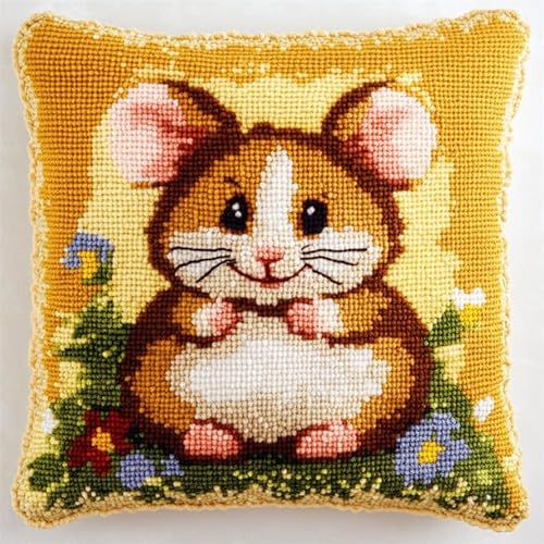 XDEGHUANGSS Juego de cojines de anudados para principiantes, adultos o niños, hámster de animales, manualidades, alfombra de anudado, cojín de nudos, funda de almohada, kit para principiantes, 43 x 43