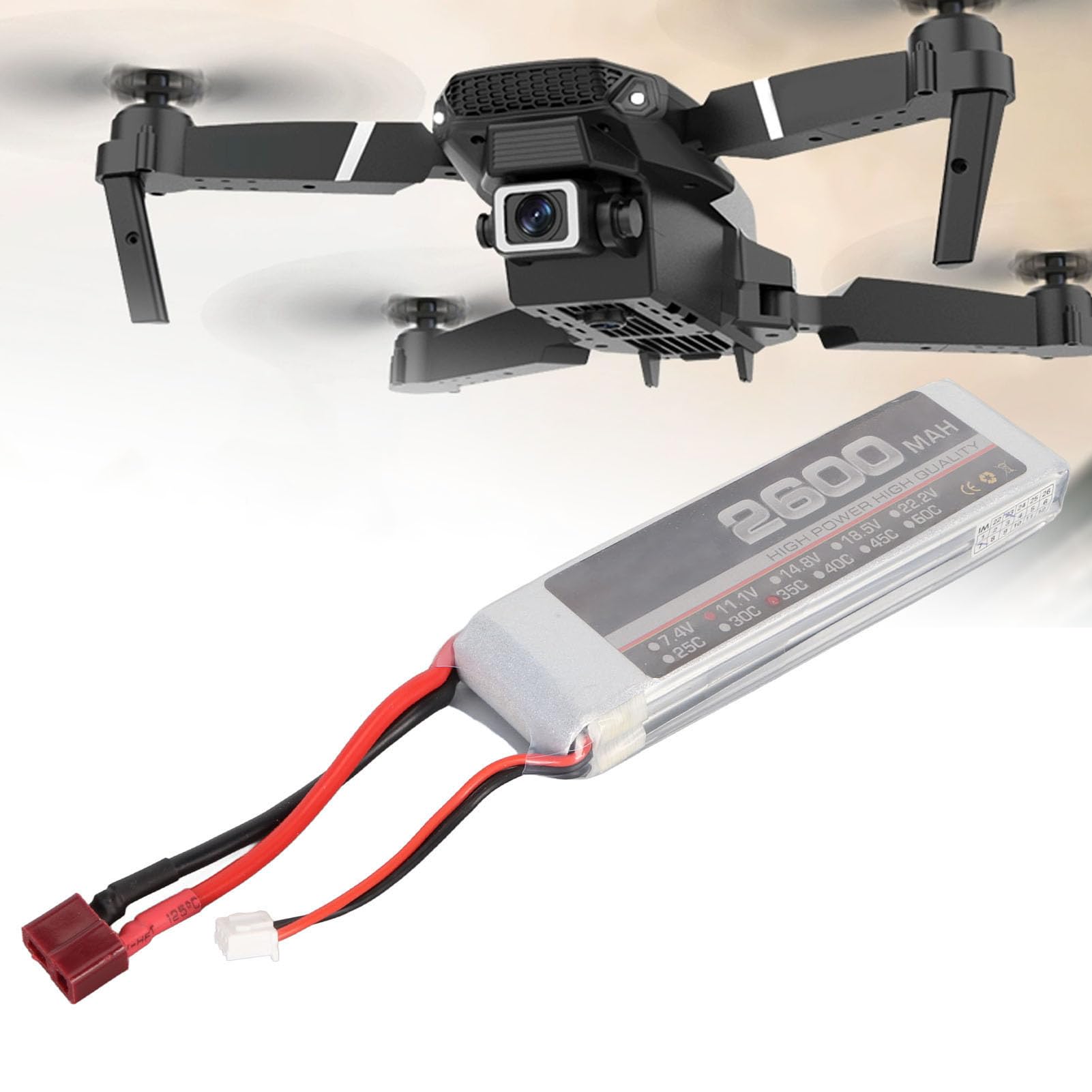 Batteria Lipo Li Polymer RC Lipo da 11,1 V, 35 C, 2600 mAh, per Racing Drone Quadcopter Elicottero, Aeroplano RC Barche RC Modelli (Connettore)