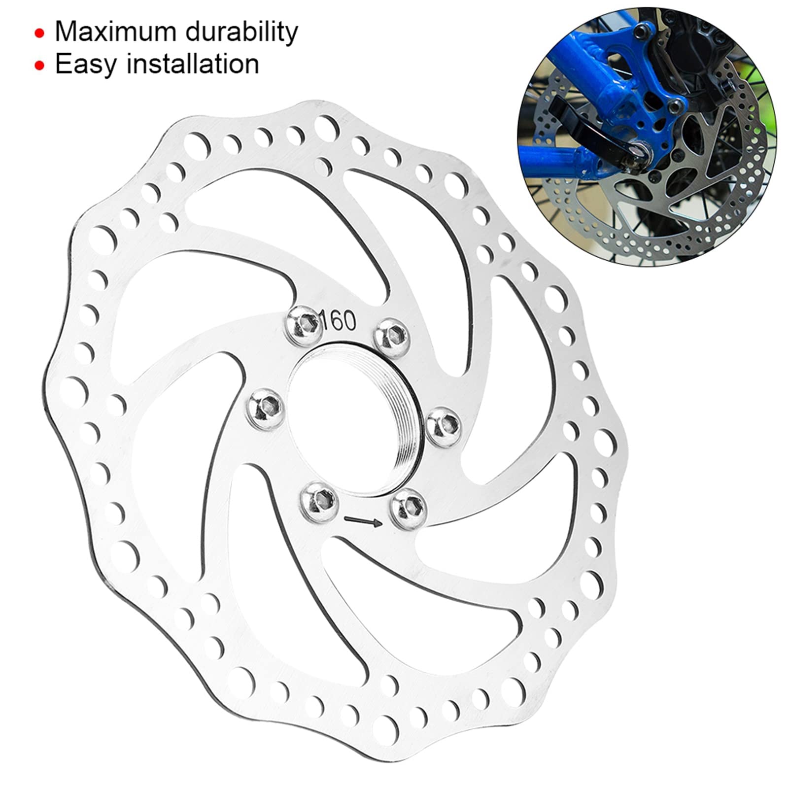 Generic High Strength Stainless Steel Brake Rotor, Wear Resistance, Quick Ventilation,Good Heat Dispersion, for Mountain Bike with 6 Bolts, Genericywdh12vn0r