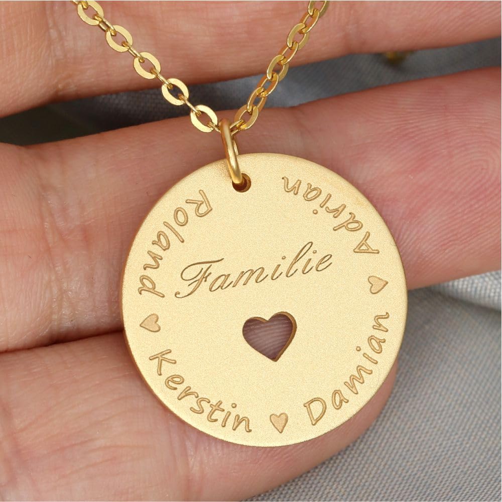 Namenskette Silber Familie Kette Schmuck mit Gravur 925 Sterling Silber Schmuck mit Gravur mit Namen Familienkreis mt Herz Collier Kindernamen | HANDMADE IN GERMANY
