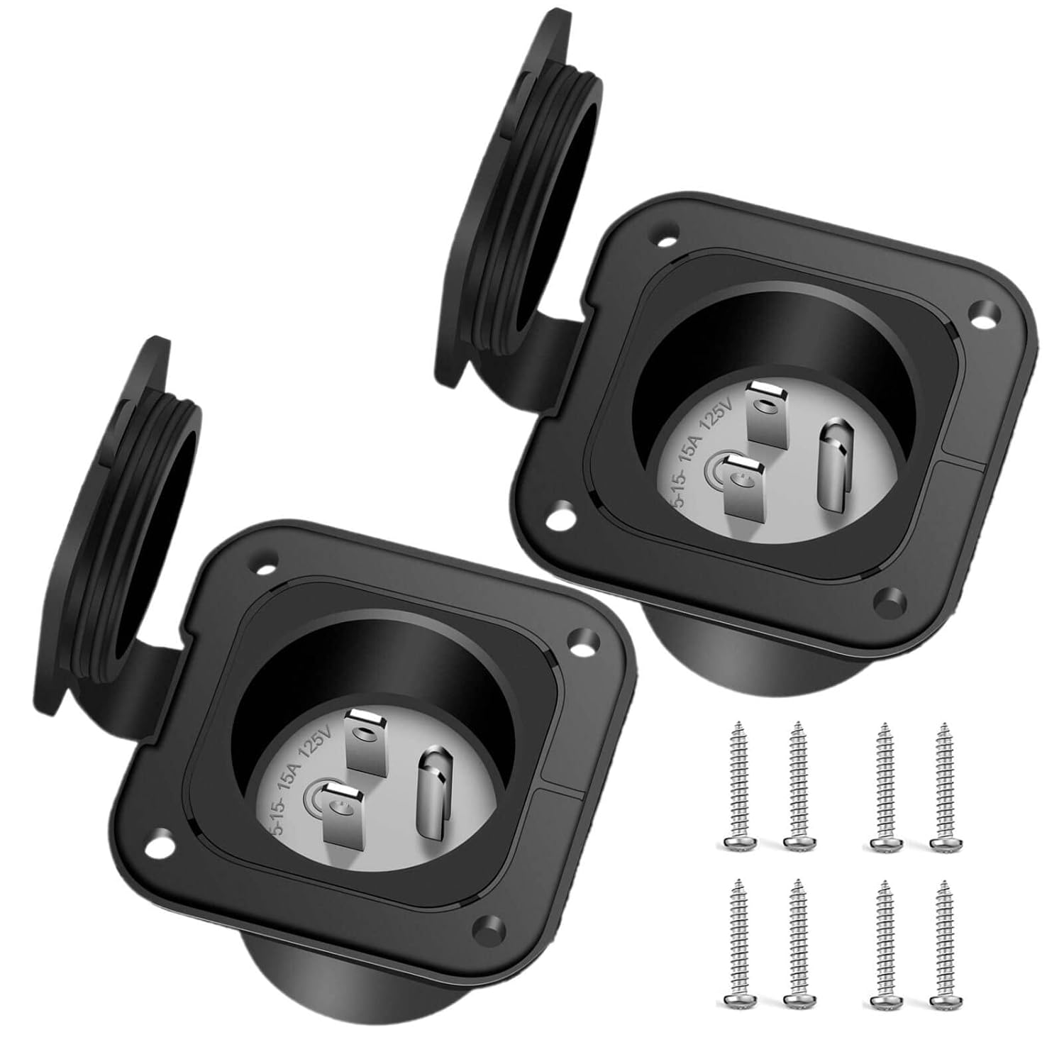 RV Shore Power Inlet 15 Amp Flanged Inlet Plug，Nema 515 125v RV