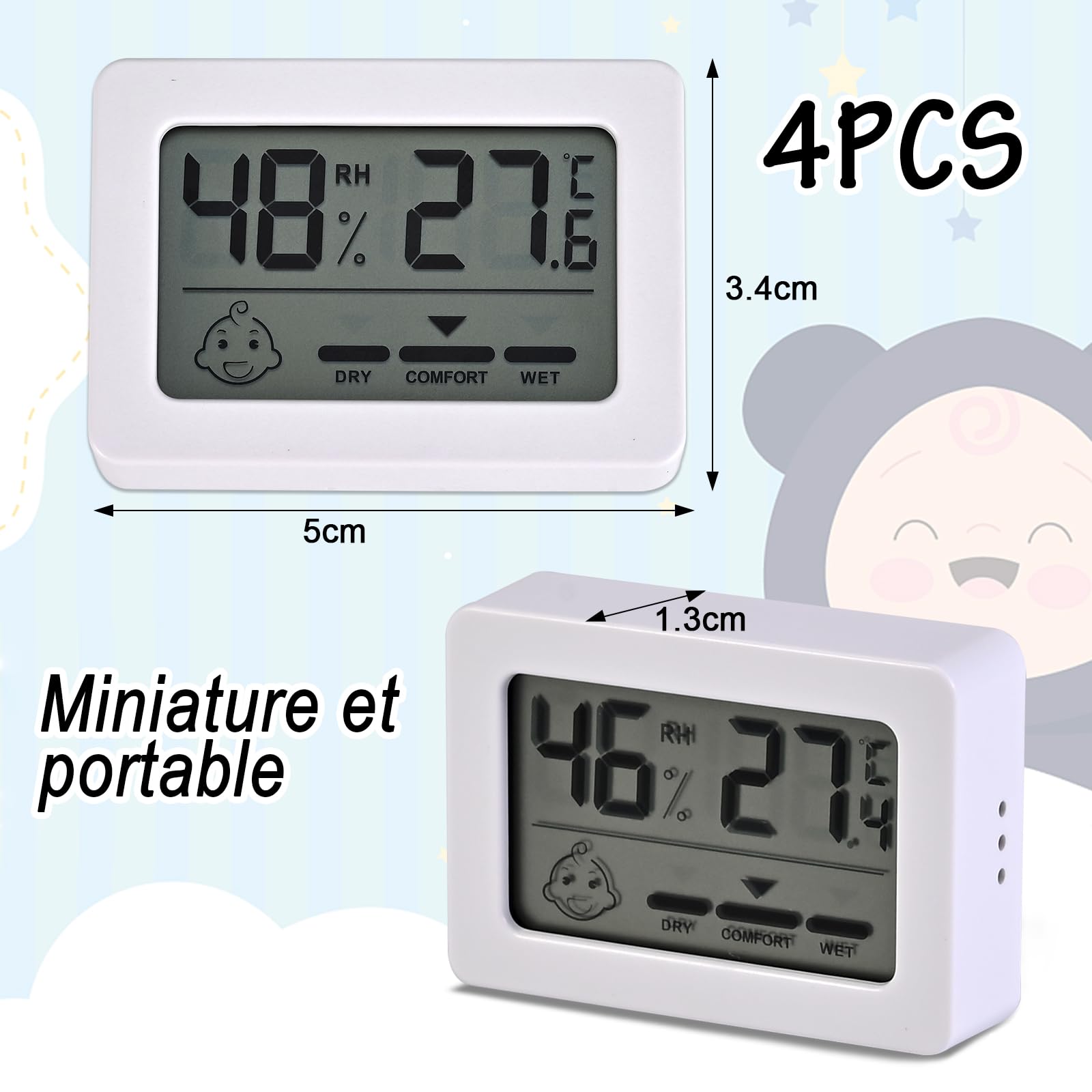 Faburo Petit Thermomètre Hygrometre Intérieur 4PCS Mini Thermomètre Hygromètre Numérique, Thermo Hygromètre Indicateur Digital à Haute Précisio, Moniteur de Température et Humidité pour Maison Reptile